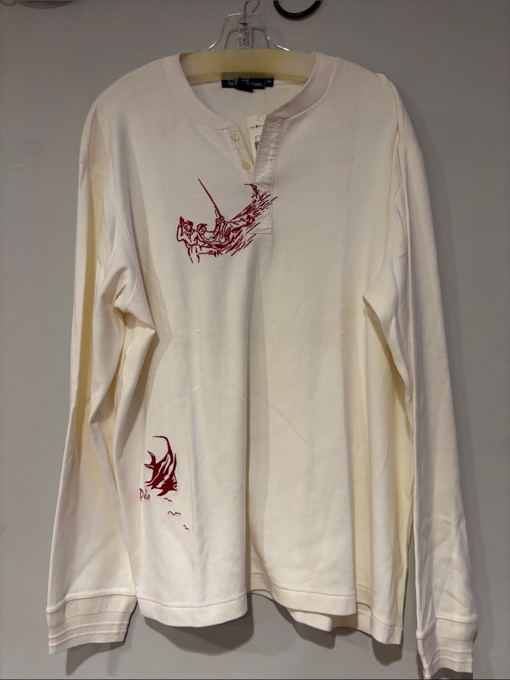 Polo by Ralph Lauren Key West Cream Long-Sleeve Henley with Red Marine Graphic